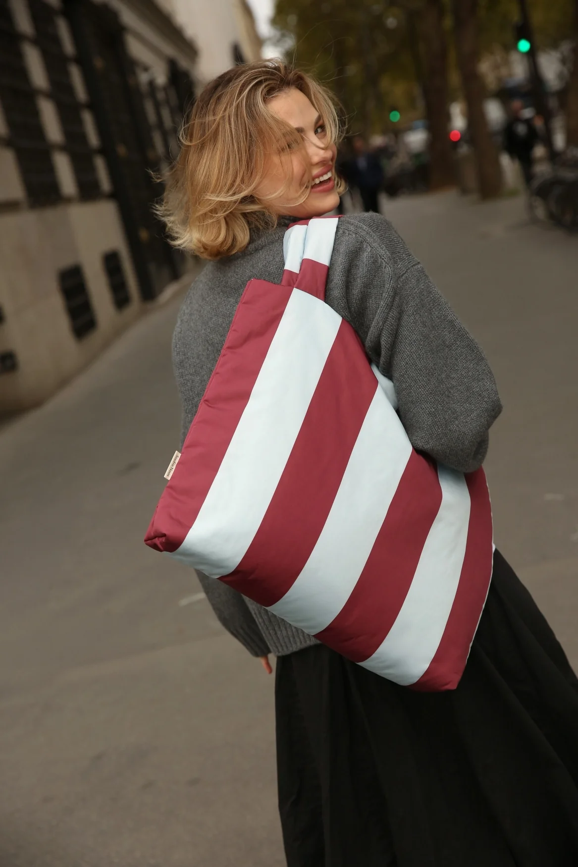 Bold Stripe Mom Bag | Bordeaux/Light Blue - Image 7