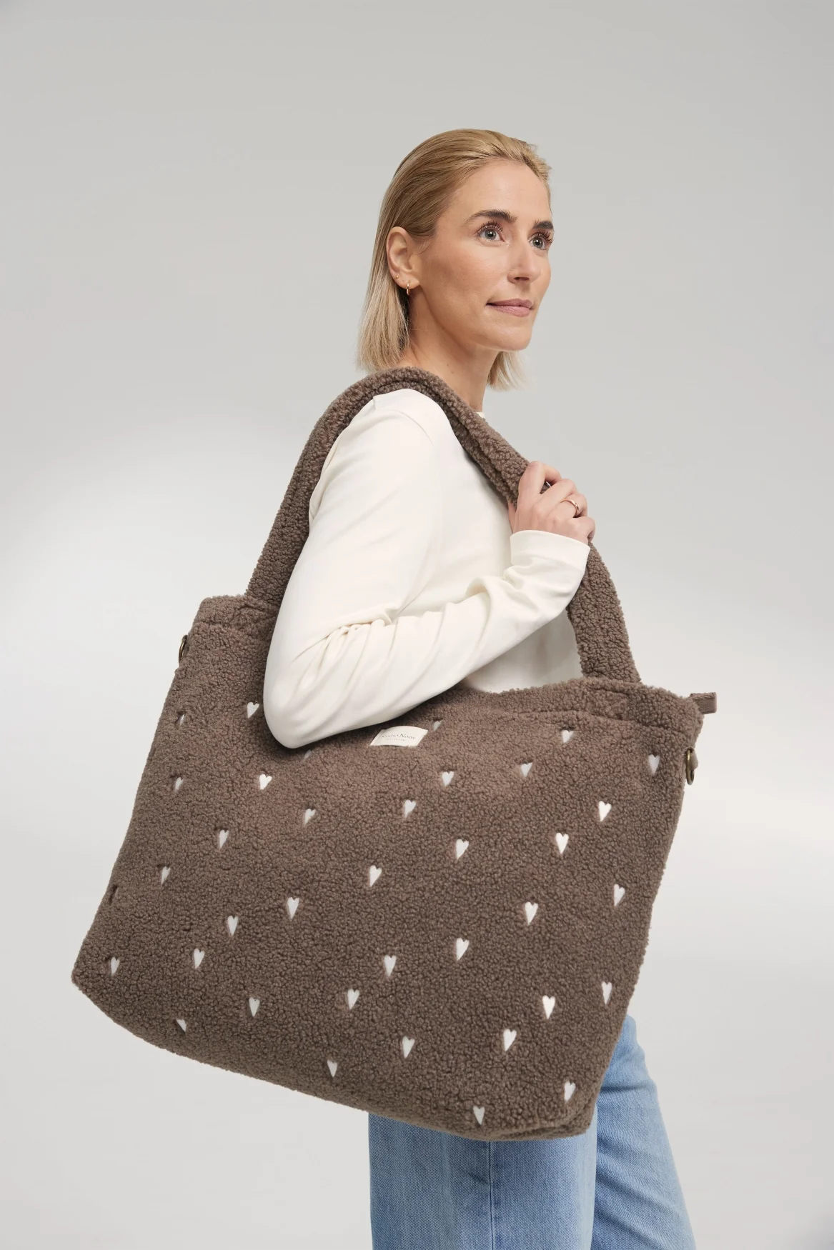 Teddy Diaper Bag | Brown Hearts - Image 3