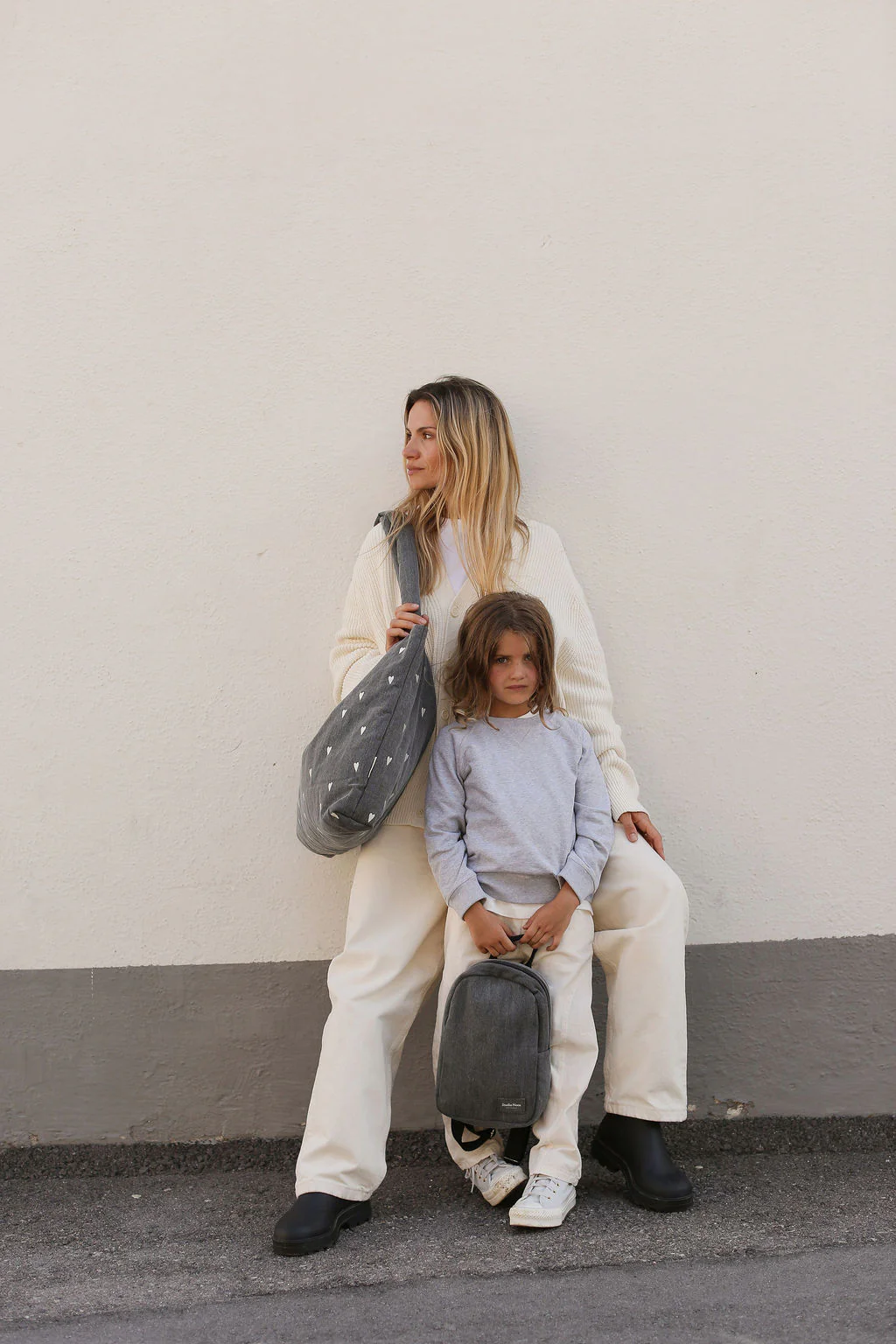 Denim Diaper Bag | Grey Hearts - Image 2