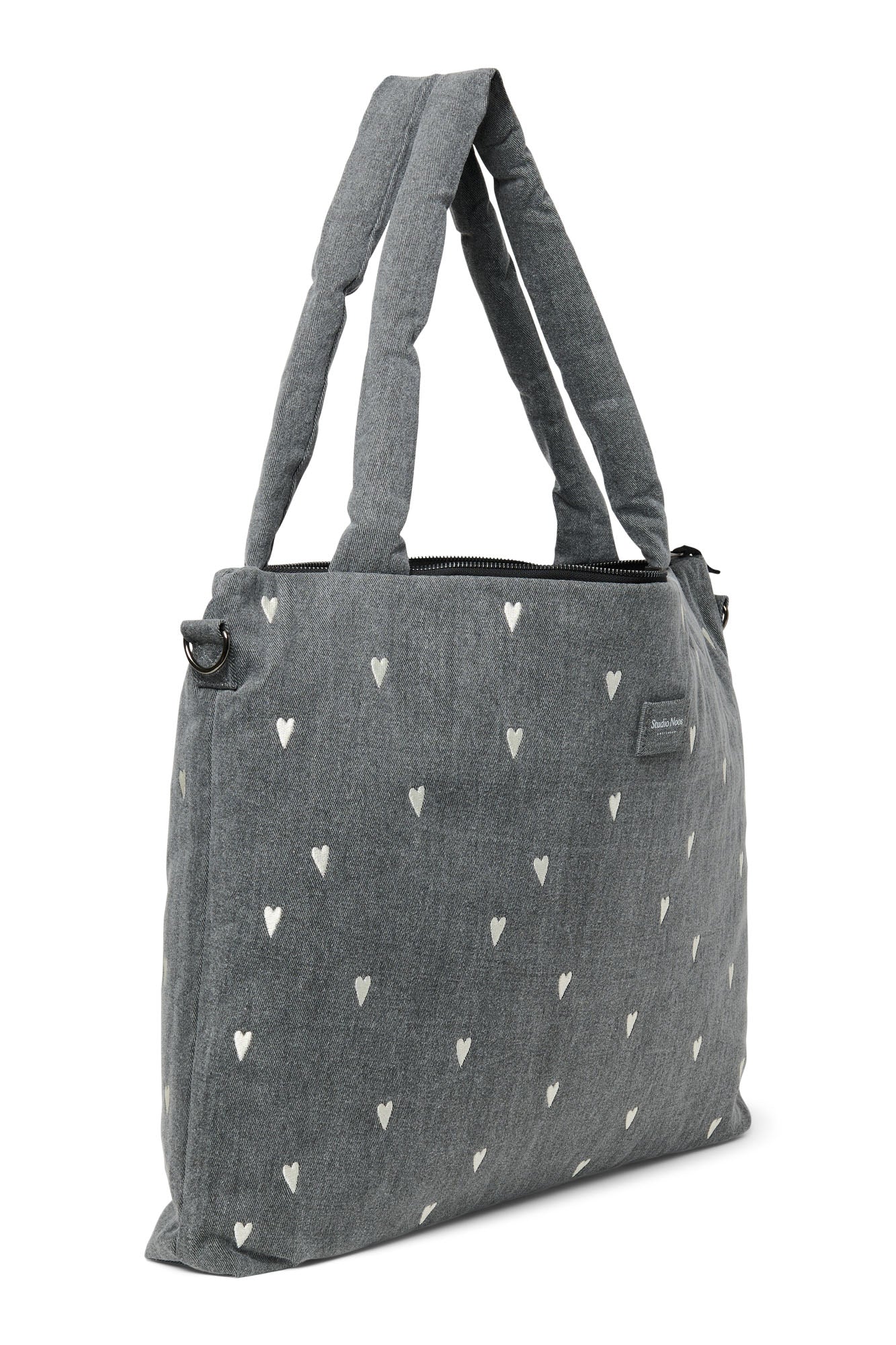 Denim Diaper Bag | Grey Hearts - Image 3
