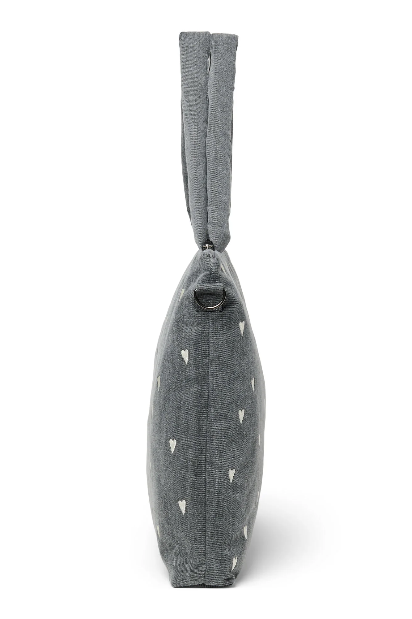 Denim Diaper Bag | Grey Hearts - Image 4