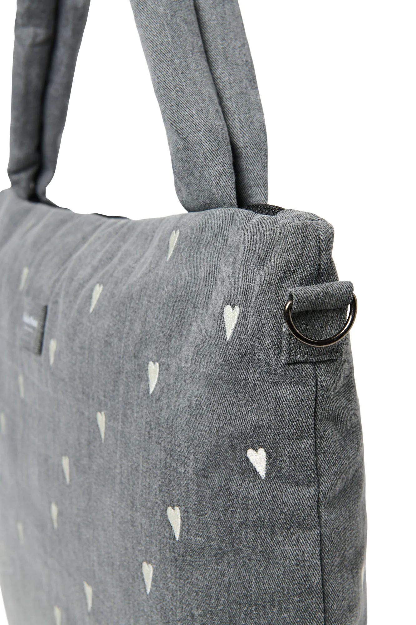 Denim Diaper Bag | Grey Hearts - Image 6