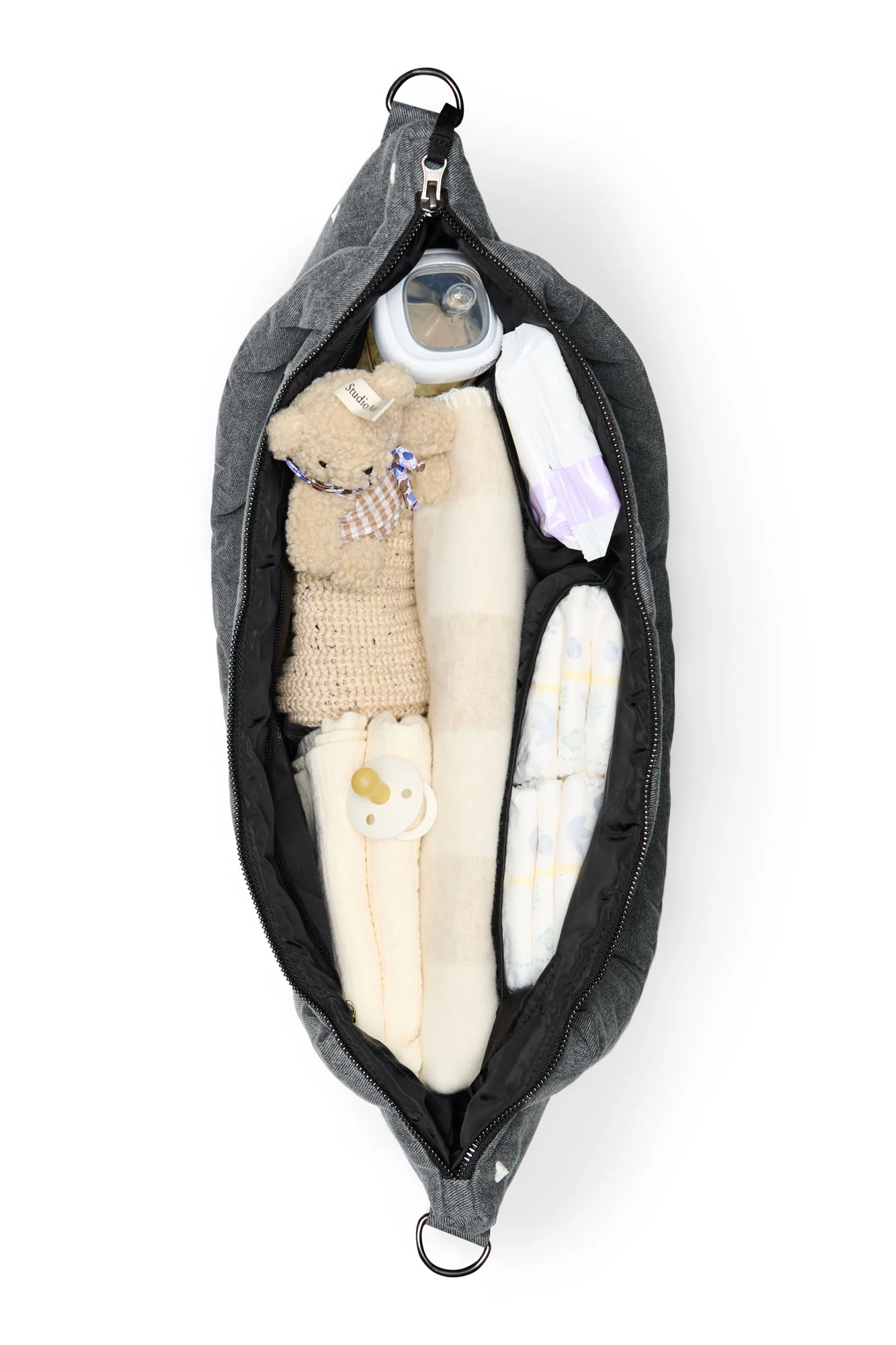 Denim Diaper Bag | Grey Hearts - Image 8