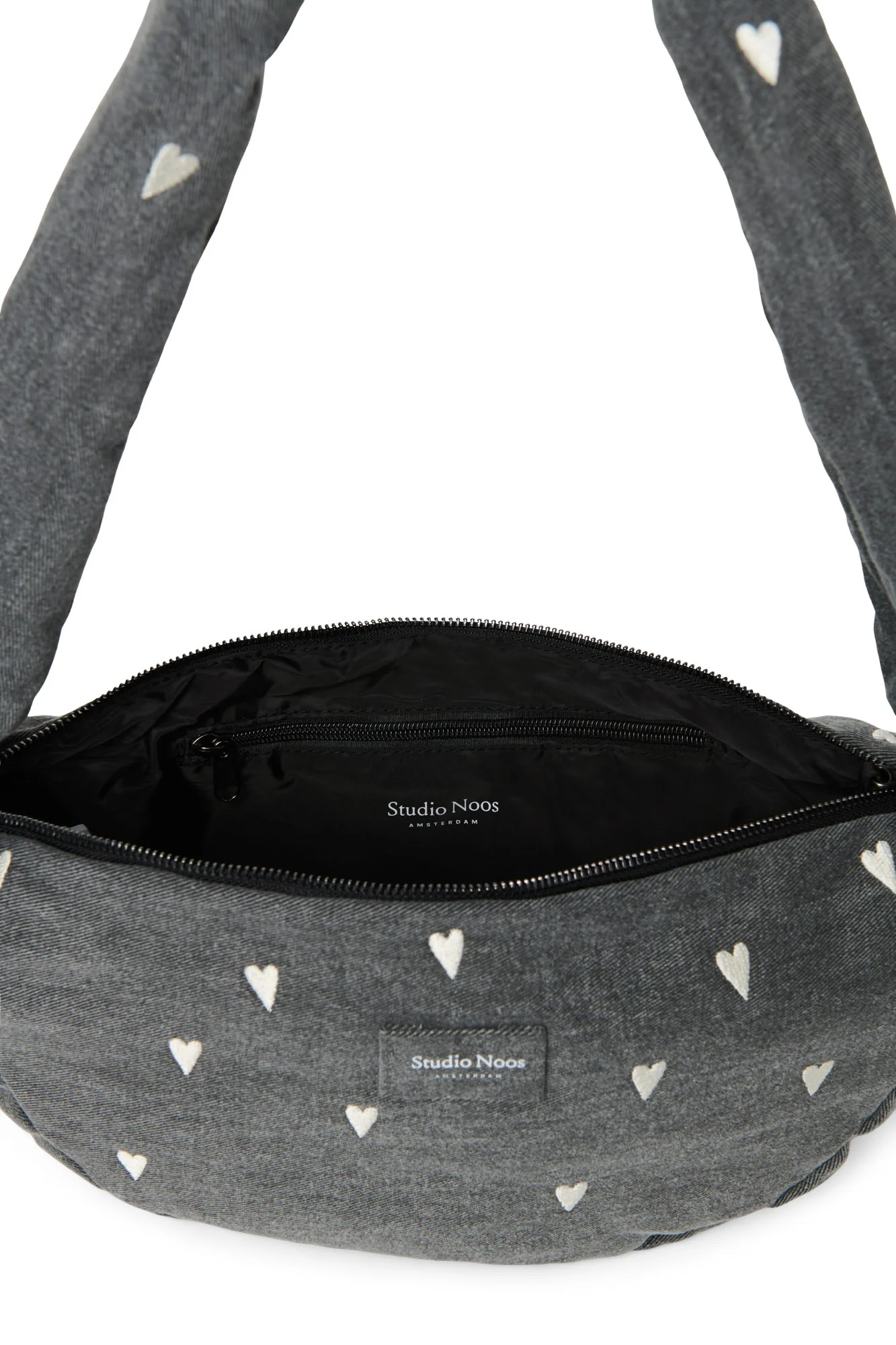 Denim Mini Cross Body Bag | Grey Hearts - Image 6