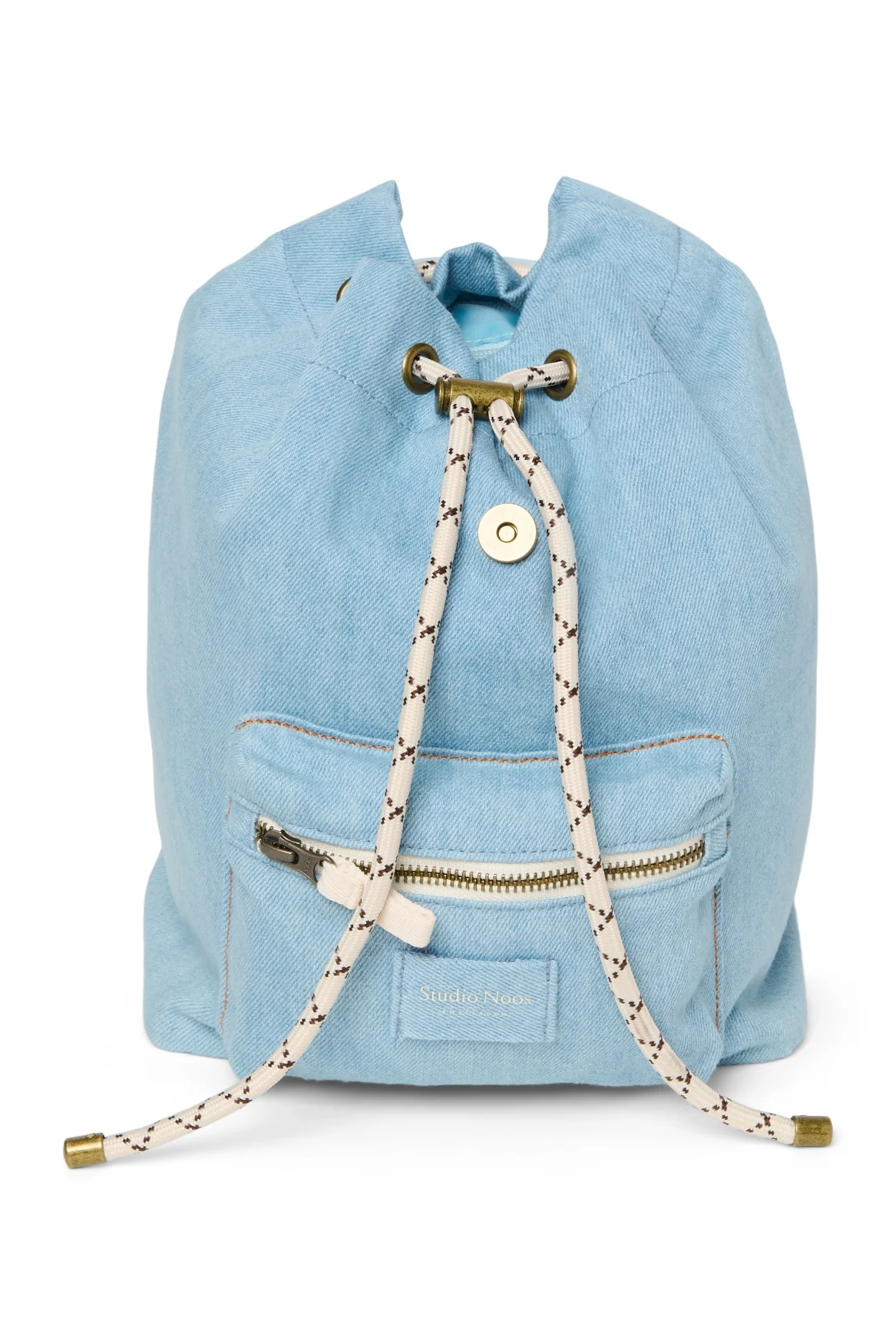 Denim Solid Midi Backpack Drawstring | Blue - Image 5