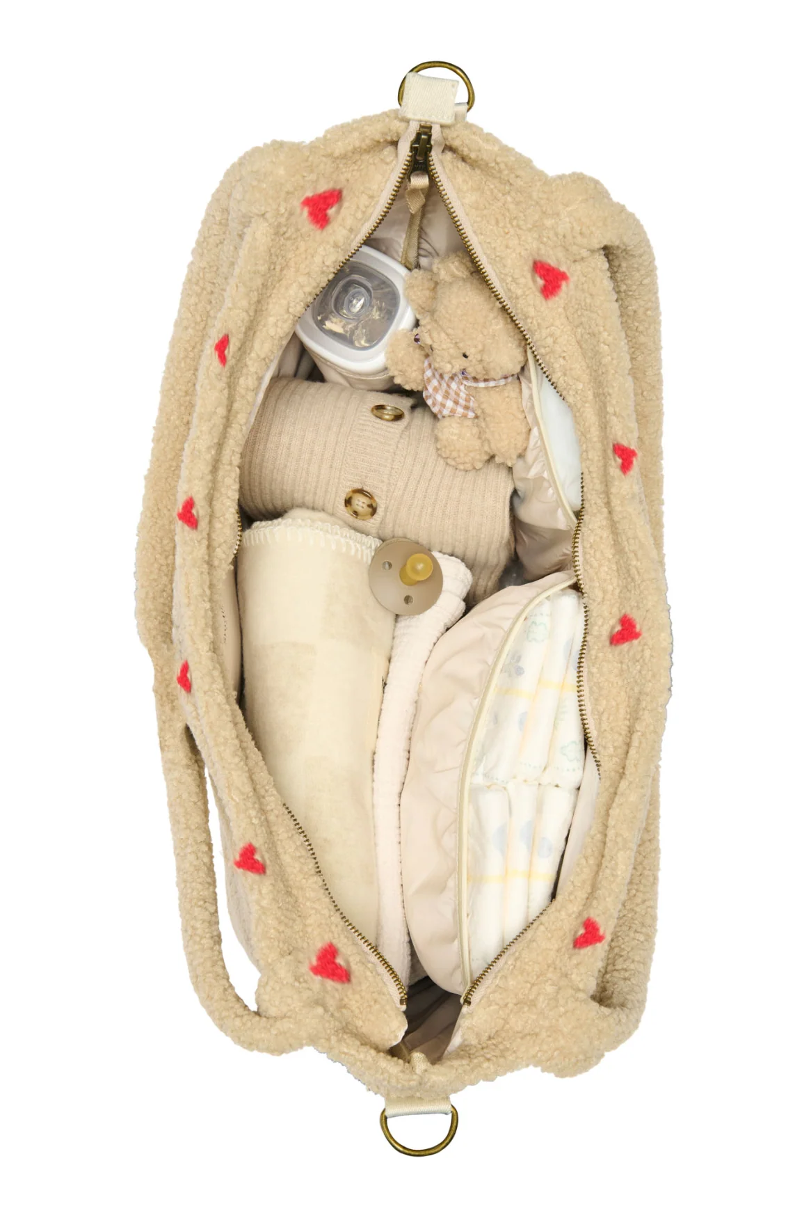Teddy Diaper Bag | Ecru Hearts - Image 9