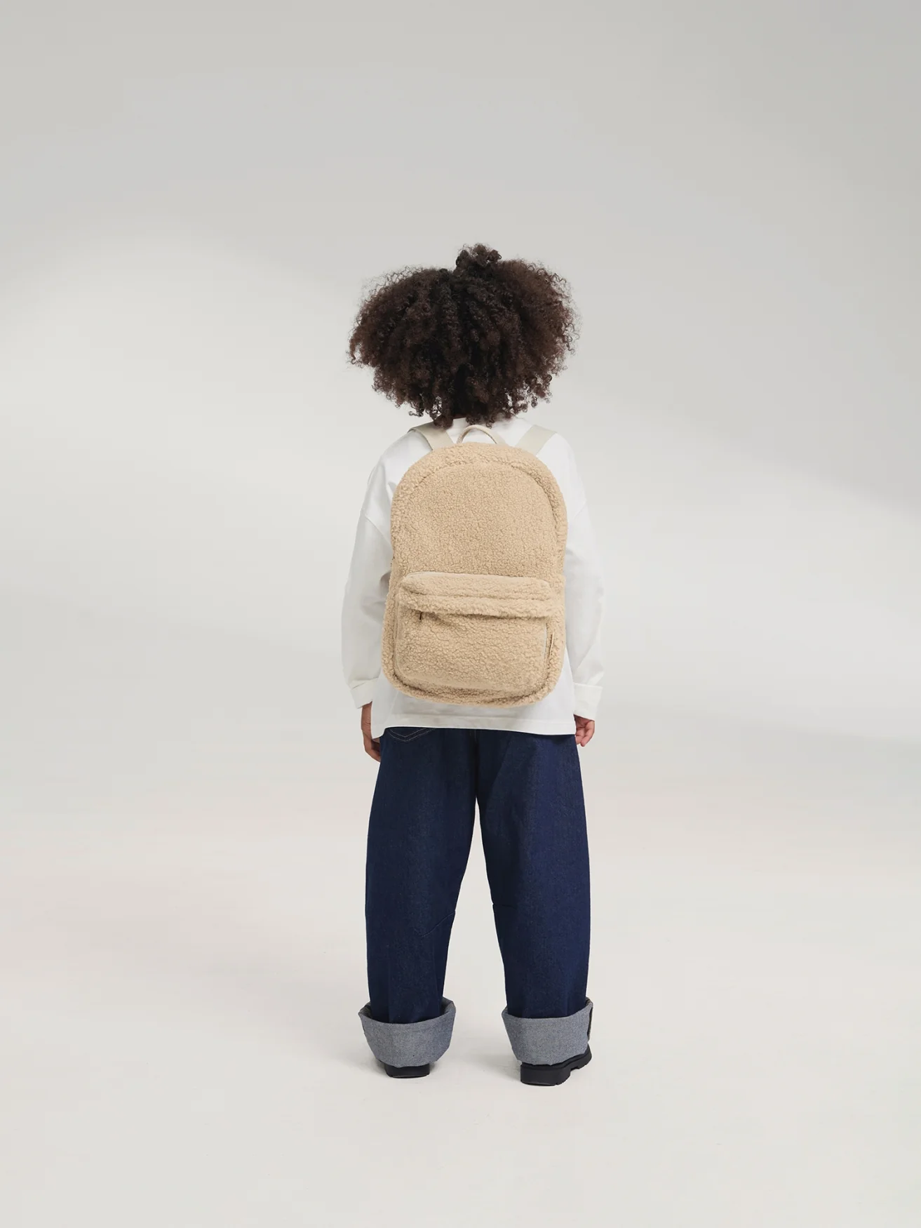 Teddy Midi Backpack Front Pocket | Ecru - Image 10