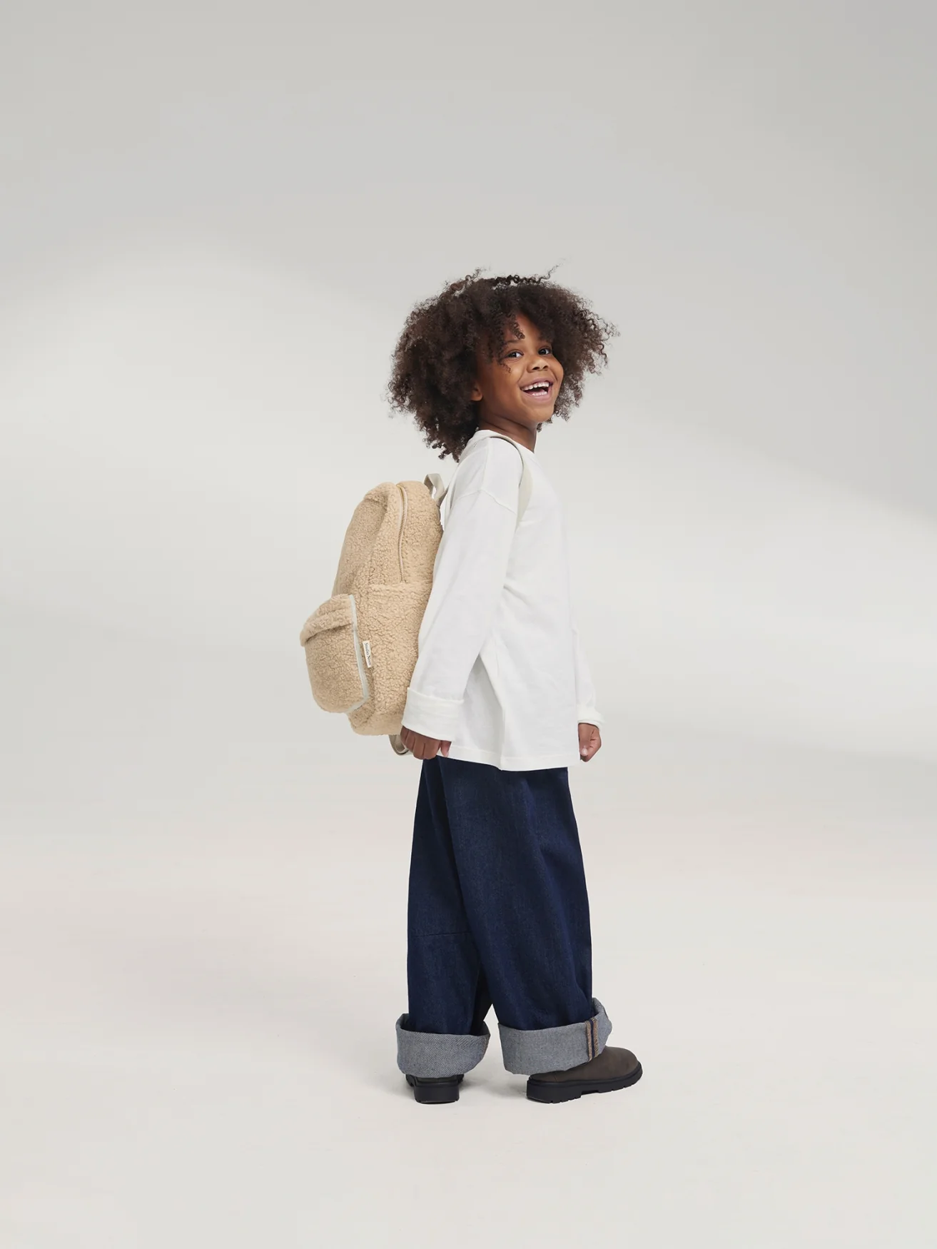 Teddy Midi Backpack Front Pocket | Ecru - Image 3