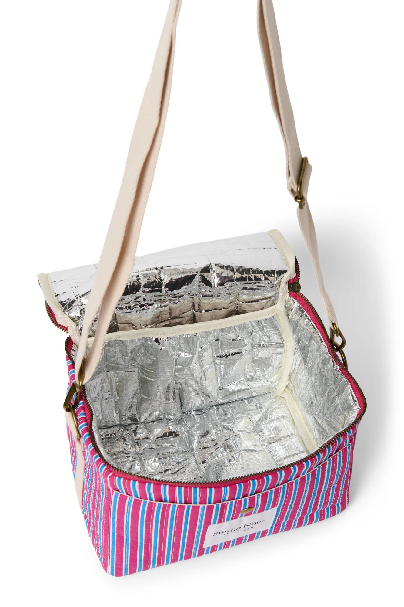 Poplin Striped Cooler Bag | Raspberry - Image 4