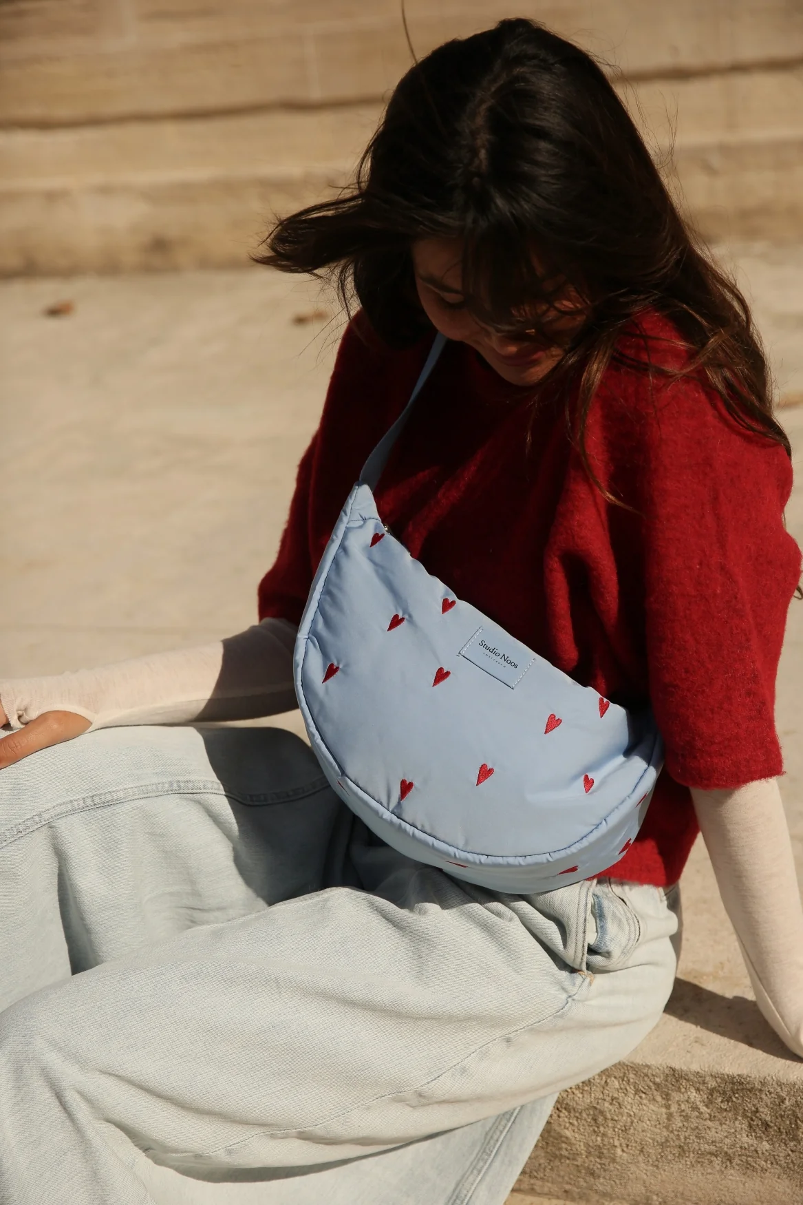 Puffy Adult Fanny Pack | Light Blue Hearts - Image 2