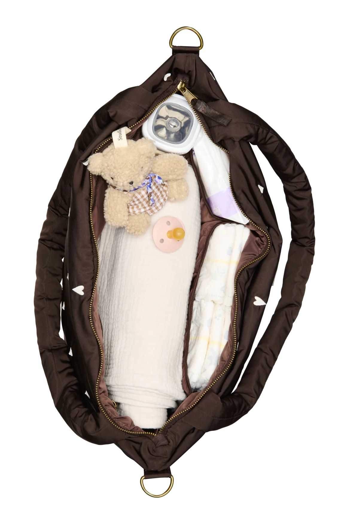 Puffy Diaper Bag | Brown Hearts - Image 6